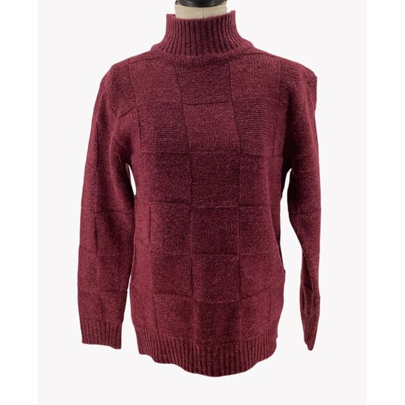 Ann Taylor Sweaters - Ann Taylor Womens Burgundy Turtleneck Sweater Petite L Textured Checkered Knit